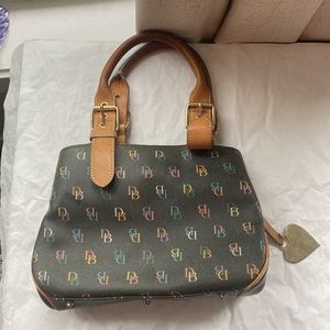 Leather Dooney & Bourke Black Mini Pochette Handbag with colorful DB’s